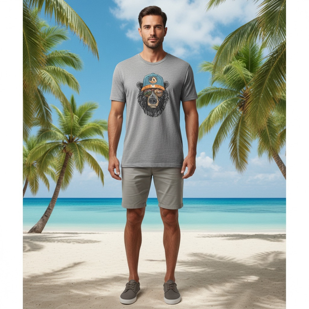 Wild Tribute Men's Gray Tee - Size L - Bear Graphic